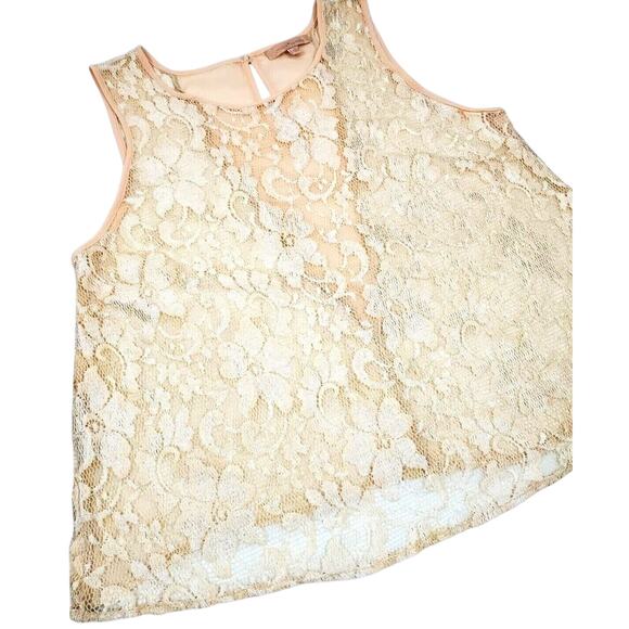 Gibson Latimer Top Size L Romantic Floral Lace Sleeveless Whimsy Sheer Tunic - Picture 1 of 7